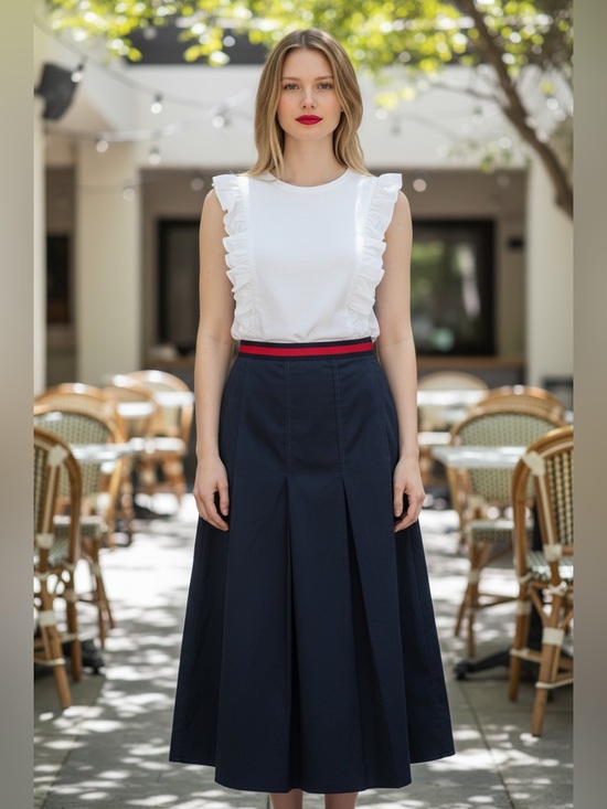Gucci Dresses & Skirts - Gucci Navy Midi Skirt with Red Waistband